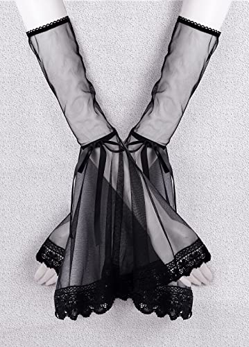 L'VOW Women's 1 Pair Gothic Black Lace Sleeves Witch Gloves Victorian Lace Arm Sleeve Vampire Accessory - color: B Black