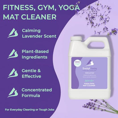 SwaytAway Fitness Mat Cleaner Concentrate – 32oz/Make 4 Gal - No-Slip No-Residue Lavender Essential Oil Formula – USA Made Aromatherapy Yoga Mat Spray for Home & Studio – Natural Cleaning Solution - size: 32 oz - 1 Pack