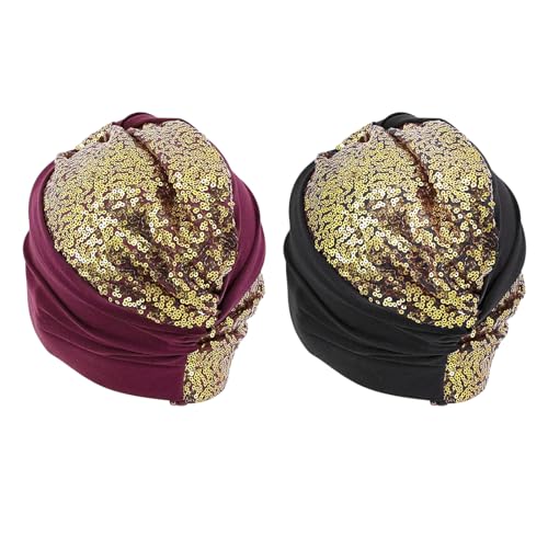 PURFUN 2 Pcs Muslim Inner Hijab Caps Women Girls Stretchy Breathable Full Cover Undercap Tube Bonnet Under Scarf Hats Beanie - color: Black+red/2pcs