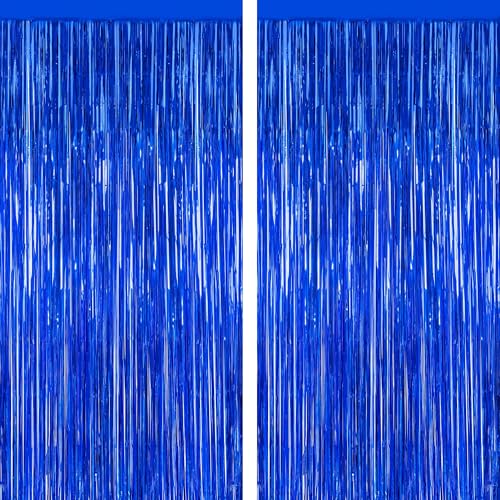 ZATAYE 2 Pack Dark Blue Foil Curtain Backdrop Birthday Party Decorations - color: Dark blue, size: 2 PCS