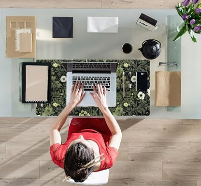 Dark Green Floral Plants XXL Gaming Mousepad & Desk Pad - Nature Leaf Flower Laptop Keyboard Mat 31.5 x 15.75 - color: Dark Green Floral Plants