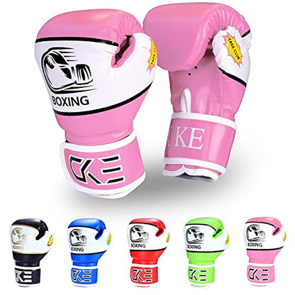CKE Kids Boxing Gloves for Kids Boys Girls Junior Youth Toddlers Age 5-12 Years Training Boxing Gloves for Punching Bag Kickboxing Muay Thai - color: PINK