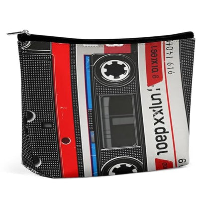 Red Tape Cassette Label Makeup Bag, Travel Toiletry Organizer, Cosmetic Pouch for Women, Birthday Presents for Mom Girls Women Sisters - color: Red Tape Cassette Label