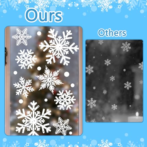 Christmas Window Clings,8 Sheet Extra Large Snowflake Double-Sided Window Clings Decals for Xmas Winter Theme Party New Year Supplies