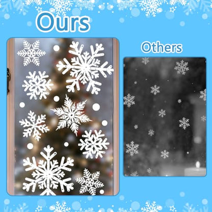Christmas Window Clings,8 Sheet Extra Large Snowflake Double-Sided Window Clings Decals for Xmas Winter Theme Party New Year Supplies