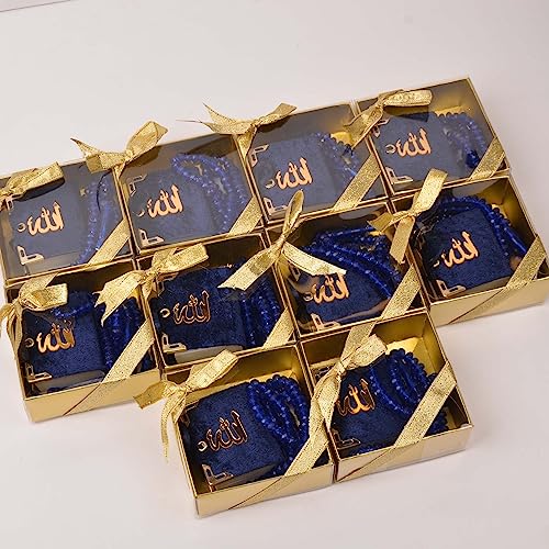 BABY SHOWER CHOCOLATE Set of 10 Islam Quran Tasbeeh Islamic Set | Holy Quran Prayer Beads Gift Box Favor (Dark Blue) - color: Dark Blue