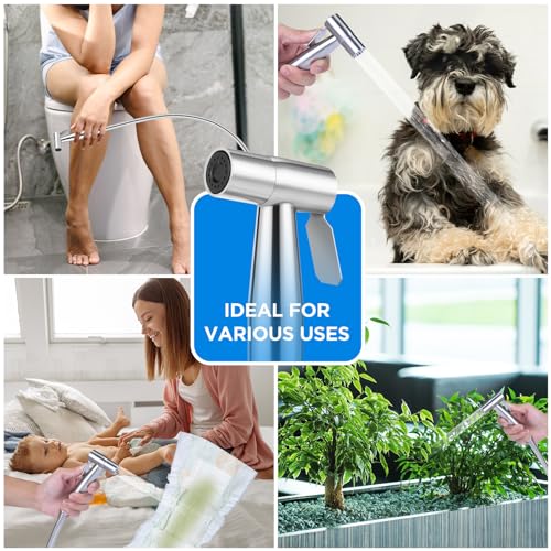 Handheld Bidet Sprayer for Toilet – Stainless Steel Adjustable Pressure Bidet Sprayer Kit with Brass T-Valve – Multipurpose Toilet Bidet Sprayer for Feminine Hygiene, Baby Cloth Diaper & Pet Wash