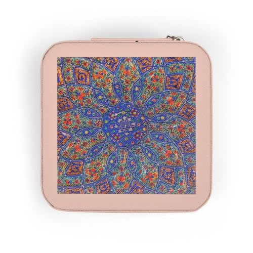 3dRose Islamic Designs on Blue Pottery, Madaba, Jordan Jewelry Travel Case Pink