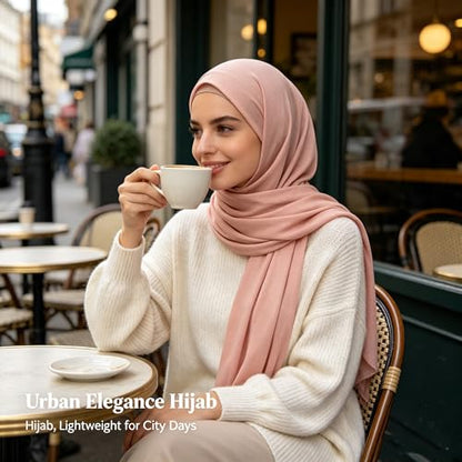 Jersey Hijab Scarf for Women,Lightweight Muslim Turban Head Scarf Modal Feel Hijab Coverings for Prayer with Clip - color: Pink
