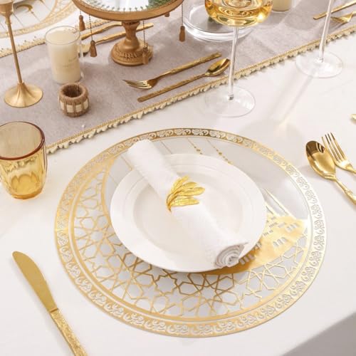 Sanfly Ramadan Placemat 4pcs Eid Mubarak Placemat Gold Moon Star Dining Table Place Mat for Islam Muslim Festival Party