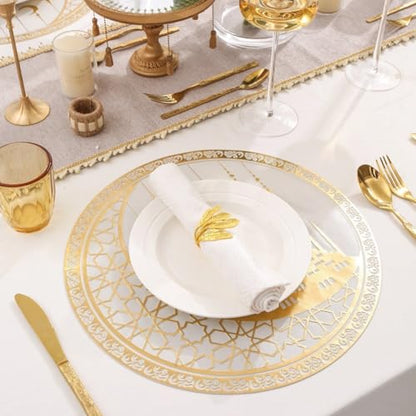 Sanfly Ramadan Placemat 4pcs Eid Mubarak Placemat Gold Moon Star Dining Table Place Mat for Islam Muslim Festival Party