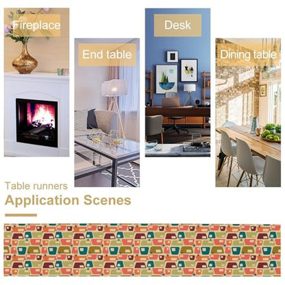 Mid Century Modern Table Runner,Abstract Aesthetic Geometric Mid Century Retro Modern Patterns Printed Linen Table Runner for Kitchen Dining Room Holiday 13x36 Inch - color: Mid Century-1, size: 13x36 Inch