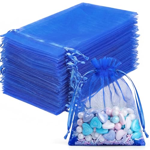 FUNFERY 100Pcs Royal Blue Organza Bags 3x4, Small Mesh Drawstring Gift Bag - color: Royal Blue-3"x4"