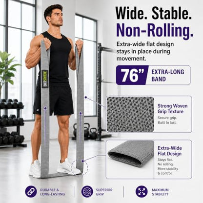 76-Inch Long Fabric Resistance Bands for Women & Men | Heavy Duty, Pull Up Assistance, Non-Slip Elastic, Home Gym Equipment, Strength Training, Pilates & Calisthenics - color: Gray