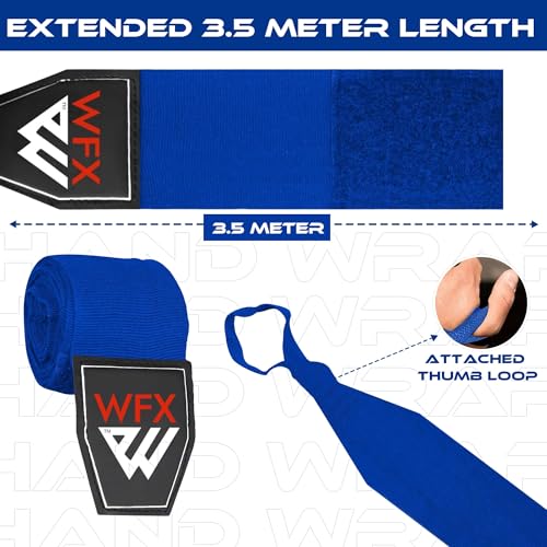 WFX Boxing Hand Wraps 3.5 4.5 Meter Martial Arts Bandages Inner Gloves Wrist Support Straps Punching Under Hand Knuckles Heavy Elasticated Training Bag Mitts Muay Thai - color: Blue, size: 3.5 M