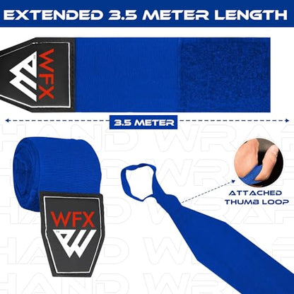 WFX Boxing Hand Wraps 3.5 4.5 Meter Martial Arts Bandages Inner Gloves Wrist Support Straps Punching Under Hand Knuckles Heavy Elasticated Training Bag Mitts Muay Thai - color: Blue, size: 3.5 M