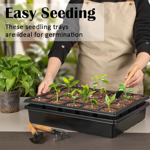 RooTrimmer 10 Pack 2.5 inch Square Pots 3.5 inch Deep 20 Cell Seedling Plug Trays with Water Collection Nursery Trays (15"x11"x3") for Seeds Starting and Transplanting - size: 20 Cell Plug Trays + Flat Trays-10P