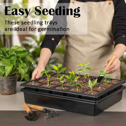 RooTrimmer 10 Pack 2.5 inch Square Pots 3.5 inch Deep 20 Cell Seedling Plug Trays with Water Collection Nursery Trays (15"x11"x3") for Seeds Starting and Transplanting - size: 20 Cell Plug Trays + Flat Trays-10P