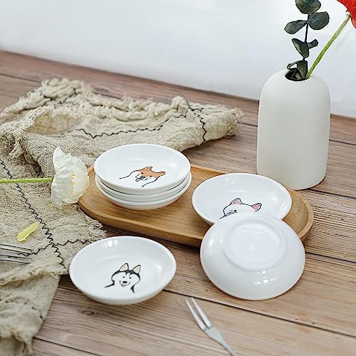 Super Cute Cartoon Animal Pattern Ceramic Sauce Dish/Seasoning Dish/Sushi Soy Dipping Bowl/Appetizer Plates/Serving Dish for Kitchen Home(Set of 6)-Dog Heads - color: Dog Head and Butt