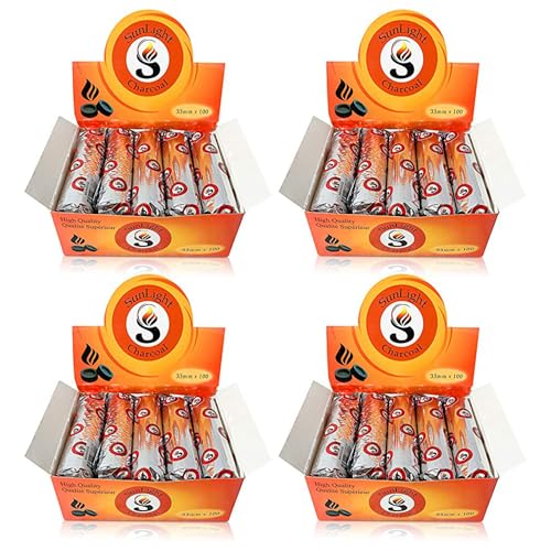 Sunlight® Charcoal Tablets for Incense– Quick Light Charcoal Tablets – Charcoal Disk Lights – 33 mm Resin Burner Rolls – – Charcoal Burner - Instant Fire Coal Tablet (100 Count (Pack of 4)) - size: 100 Count (Pack of 4)