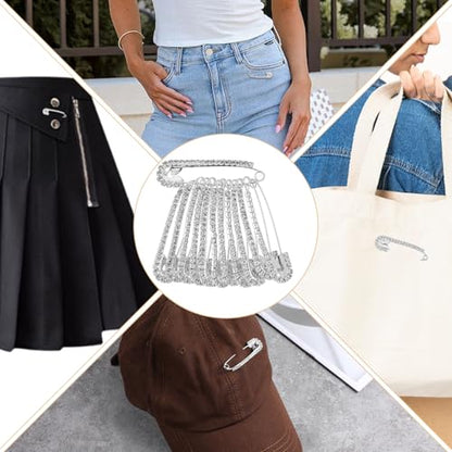 12 Pcs Rhinestone Pins, Safety Pin Brooch Sweater Shawl Pins for Skirts, Sweaters, Scarves, Lapel Hats, Suit Jackets, Accessories - color: 12 Pcs Silver