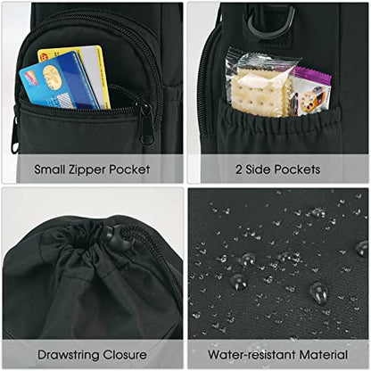 sportsnew 40oz Insulated Crossbody Water Bottle Bag Gym Hiking Phone Pocket | Water-resistant Lining, Padded Strap, Top Handle, Drawstring, Phone Pocket, Elastic Slots, Built-In Key Clip for Gym Walking - color: Black