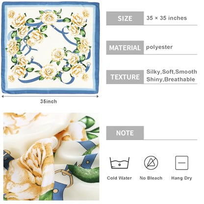 vimate 35" Square Silk Like Head Scarf - Women's Fashion Satin Scarf Bandana for Hair Wrapping at Night. - color: H2#. Style--133