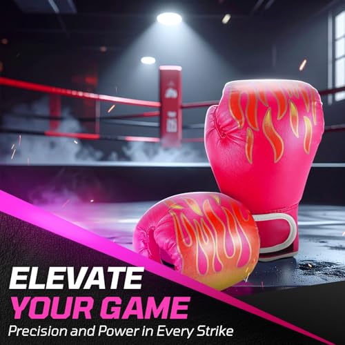 Flexzion Boxing Gloves for Kids 4oz – Training Punching Bag Mitts, Kid Boxing Gloves with Faux Leather & Wrap-Around Wrist Protection for Boys & Girls Ages 3-8 Years - color: Pink Blaze