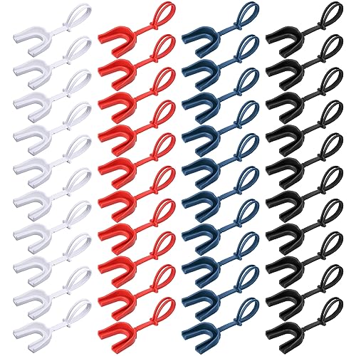 Seematn 40 Pcs Strapped Mouth Guard Bulk Football Mouthguard with Strap Youth Boxing Sports Mouthpieces Adult Mouthguard for Basketball Lacrosse Hockey Wrestling - color: Black,red,blue,white