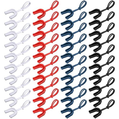 Seematn 40 Pcs Strapped Mouth Guard Bulk Football Mouthguard with Strap Youth Boxing Sports Mouthpieces Adult Mouthguard for Basketball Lacrosse Hockey Wrestling - color: Black,red,blue,white