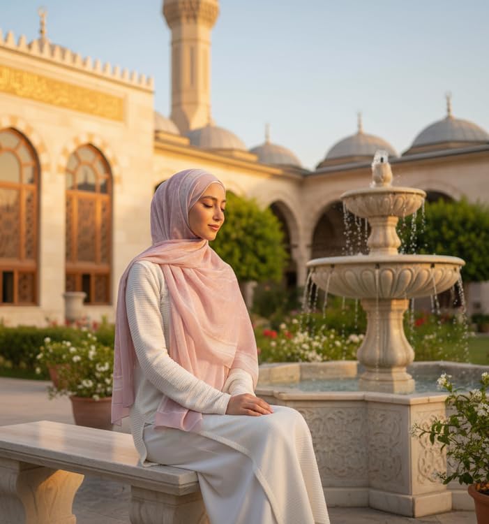 Hijab Modest and Elegant | Beautifully Designed Printed Chiffon Patterns | Muslim Women Head Scarf and Veil - color: Pink