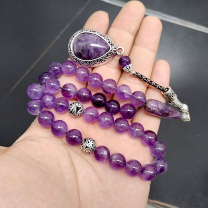 ALBASHAN Tasbih Natural Amethyst Muslim women Prayer Beads with Natural Amethyst Pendant Islamic Misbaha Fashion Gift - size: 8mm x 99 beads