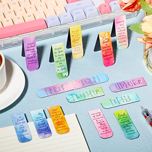 Qeeenar 48 Pcs Bible Verse Magnetic Bookmarks 16 Styles Inspirational Christian Bookmarkers Motivational Encouragement Religious Magnetic Page Clips Presents for Vbs Office Gift Supplies