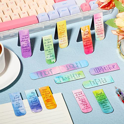 Qeeenar 48 Pcs Bible Verse Magnetic Bookmarks 16 Styles Inspirational Christian Bookmarkers Motivational Encouragement Religious Magnetic Page Clips Presents for Vbs Office Gift Supplies