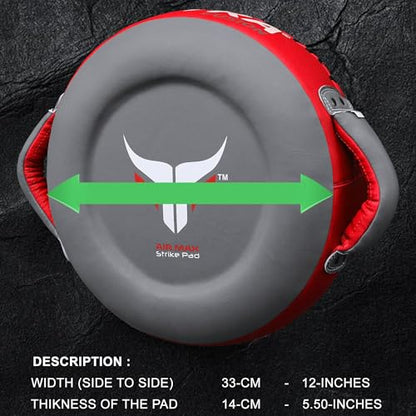 Mytra Fusion Boxing Round Pad Kickboxing Coach Training Punching Focus Mitts for Martial Arts, MMA & Muay Thai, Strike Boxing Focus Pads for Speed, Focus & Accuracy - color: Grey/Red