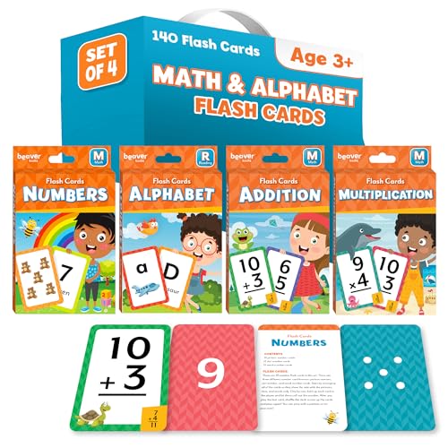 Head Start Flash Cards Set for Early Learning Activities, 140 Flashcards, Math Practice – Numbers, Addition, Multiplication, and Alphabet Cards, Ages 3+