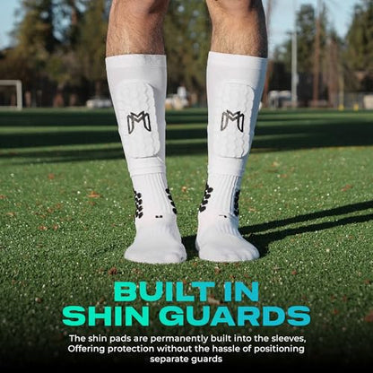 MediCaptain Mini Shin Guards Soccer – Built in Shin Pad Sleeves for Mens, Women, Teens - Small Shin Guards - Lightweight, Breathable Shin Defender Leg Protection - color: White, size: Mini (3.9 x 2.4 in)