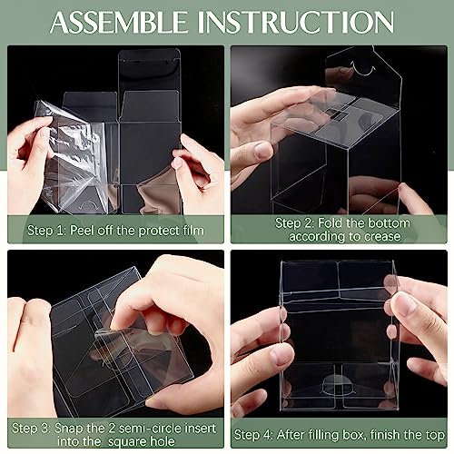 45 Pack 3x3x3 Inches Clear Favor Boxes with Ribbons, Transparent Plastic Cube Treat Boxes for Candy Goodie Gift, Small Individual Hot Cocoa Bomb Packaging Box - color: 3x3x3 Inch