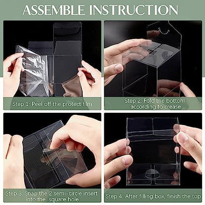 45 Pack 3x3x3 Inches Clear Favor Boxes with Ribbons, Transparent Plastic Cube Treat Boxes for Candy Goodie Gift, Small Individual Hot Cocoa Bomb Packaging Box - color: 3x3x3 Inch