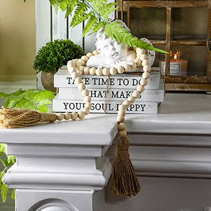 Jetec Decorative Display Books Hardcover, Faux Farmhouse Stacked for Coffee Tables Shelves with Wood Bead Tassels 58 Inch, 3 Pieces, White(Take Time to do, What Makes, Your Soul Happy) - style: Take Time to do, What Makes, Your Soul Happy