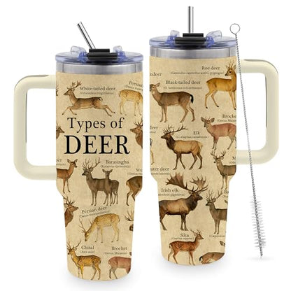 40oz Tumbler with Handle, Deer Gifts for Men Dad Boyfriend | Hunting Gifts for Men, Stainless Steel Insulated Tumblers, Anamal Lovers Gift for Birthday Christmas Fathers Day - color: Deer-Khaki