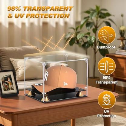 KOLIPI Hat Display Case, Clear Acrylic Baseball Cap Display Box with Double Layer Base, Self-Assembly Showcase for Baseball Cap, Snapback, Mini Helmet, UV Protection for Signed Memorabilia - size: Hat Case, 11x8x7 inches