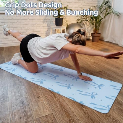 Breling Blue Bow Yoga Mat Towel with Grip Dot Preppy Coquette Bow Non Slip Ultra Absorbent Soft Microfiber Towel Without Hot Yoga Mat 72 x 24 Inch for Pilates Fitness Gym Women Birthday Gifts - color: Blue