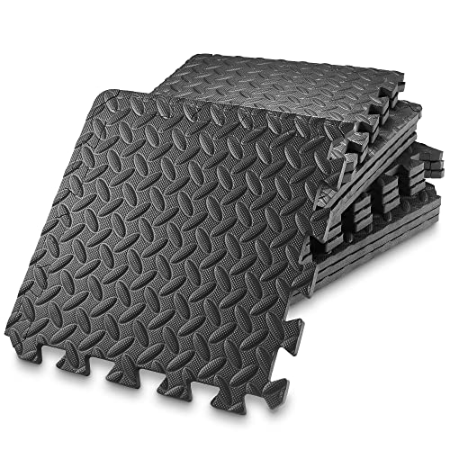 Philosophy Gym Pack of 12 Exercise Flooring Mats - 12 x 12 Inch Foam Rubber Interlocking Puzzle Floor Tiles - Black - color: 12 Sq Ft, 1/2" Thick - Black