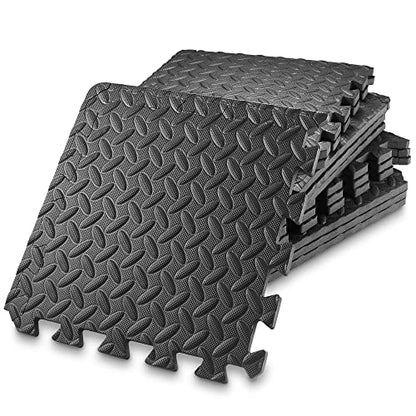 Philosophy Gym Pack of 12 Exercise Flooring Mats - 12 x 12 Inch Foam Rubber Interlocking Puzzle Floor Tiles - Black - color: 12 Sq Ft, 1/2" Thick - Black