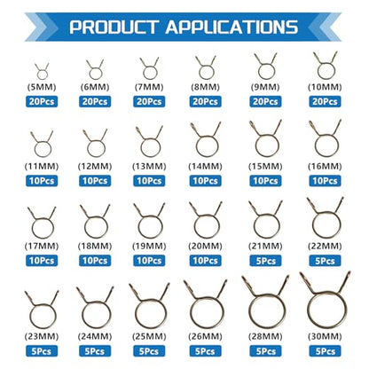 24Values Spring Hose Clamps Set 260PCS 5-30MM Spring Clips Clamp Assortment Kit for Motorcycle Scooter ATV - size: Spring Hose Clamps 260pcs