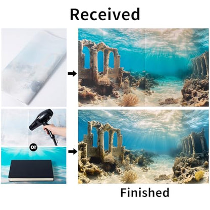 3 PCS Aquarium Background, 48x18 inch Polyester Fish Tank Background | Cloth Fish Tank Background, Undersea Ruins Floor Sunshines & Tree Wood Branches Aquatic Plants - size: 48x18 Inch