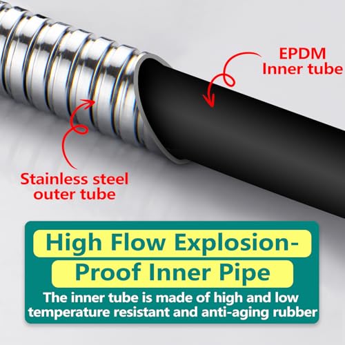 TRIPHIL Kink-free 59" Handheld Shower Head Hose Replacement, Flexible Shower Tube Extension, 100% Metal Stainless Steel Sleeve, Brass/Copper Made Conncetors 360 Degree Swivel Chrome 59 Inches - color: Chrome, size: 59 Inches
