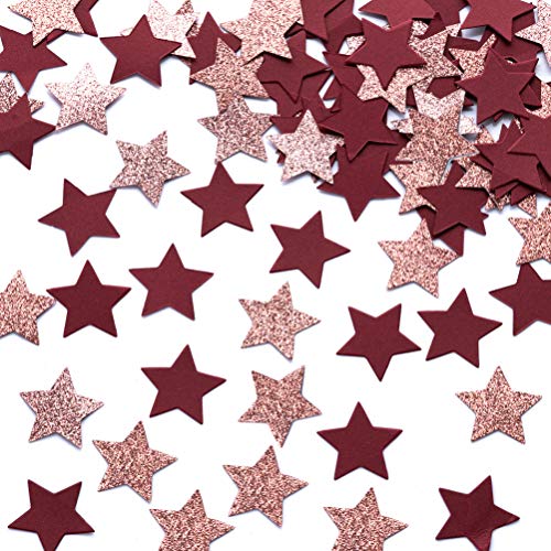 Glitter Star Confetti Table Decoration for Engagement Bridal Shower Baby Birthday Wedding Party,1.2 inch in Diameter(rose gold glitter,burgundy,200pc) - color: Rose Gold,burgundy