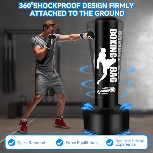 69'' Free Standing Punching Bag for Adults, Boxing Equipment Kicking Bag Inflatable Kick Boxing Bag with Stand for Training MMA Muay Thai Fitness